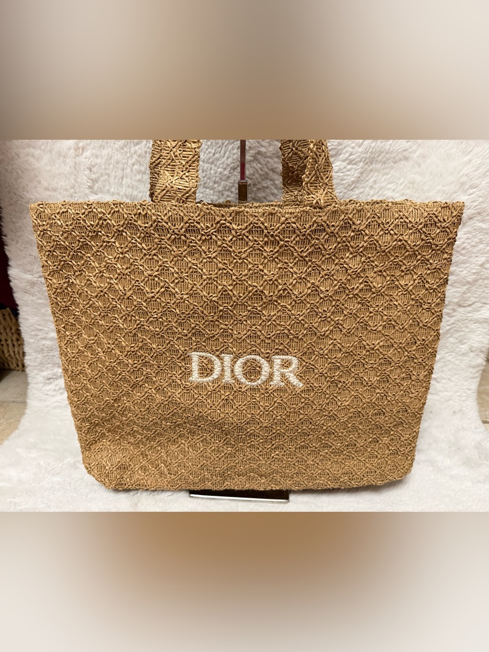 Dior Tan Woven Tote with White Logo- GWP - Picture 2 of 11